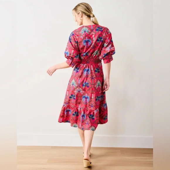 PRINTFRESH NEW Gabriela Midi Wrap Dress in Palm Tree Multi Pink Sz 1X - Picture 2 of 14